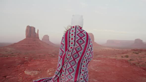 Happy Smiling Joyful Young Woman Tourist in Beautiful Cinematic Monument Valley