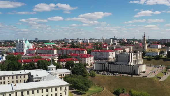 Top View of the City Center of Grodno, Belarus. The Historic Centre with Its Red-tiled Roof,the