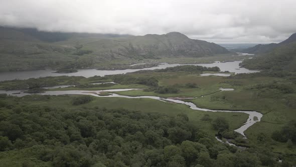 Panoramic View Of Densely Forest By The River Valley In The Gap Of Dunloe, County Kerry, Ireland. -