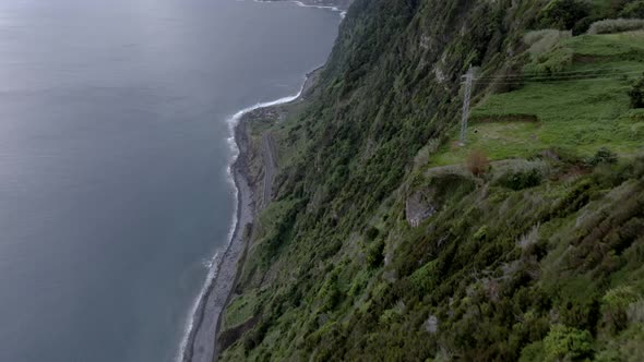 Aerial view of the north coast of Madeira near Porto Moniz, Portugal.