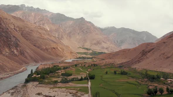 View of the Pamir, Afghanistan and Panj River Along the Wakhan Corridor