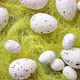 White Easter Eggs with Freckles Placed on the Yellow Hay - VideoHive Item for Sale