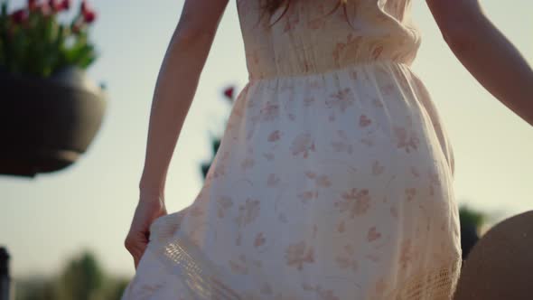 Woman Silhouette Walking in Beautiful Park