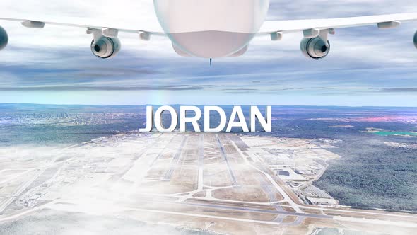 Commercial Airplane Over Clouds Arriving Country Jordan