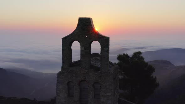 Drone Of Sun Rising Over Ruins Of Sant Pere De Rodes