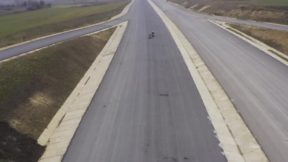 Motobikers Racing Highspeed Aerial View