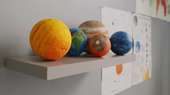 Close Up of Models of Planets on Shelf