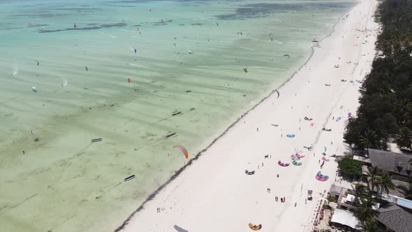 Kitesurfing Near the Shore of Zanzibar Tanzania