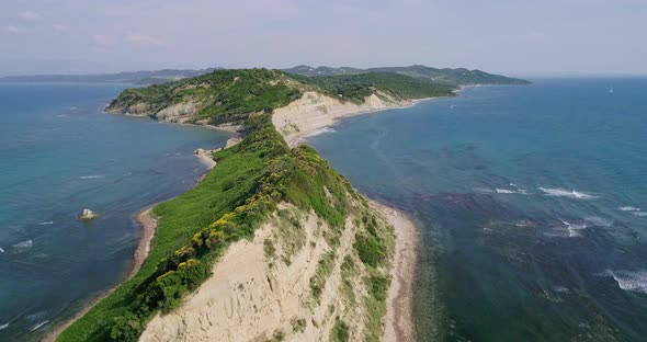 Birds Eye View and Flying Over the Cape of Rodon in Albania