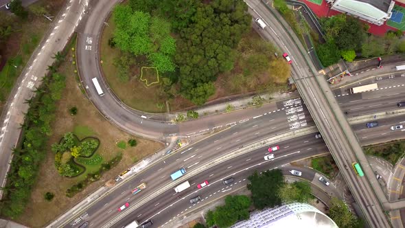 Top view of city traffic in Hong Kong