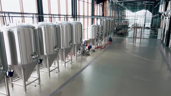 Shiny Metal Beer Tanks at the Modern Brewery