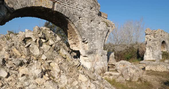 Barbegal aqueduct, Roman ruins in Fontvielle, Provence, Southern France