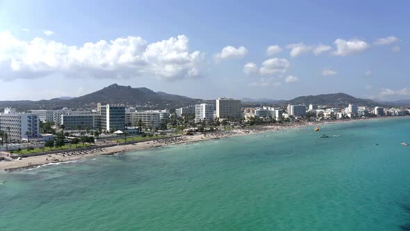 Aerial view of the beach Cala Millor, Balearic Islands, Spain