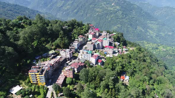 Pelling in India in the state of Sikkim seen from the sky