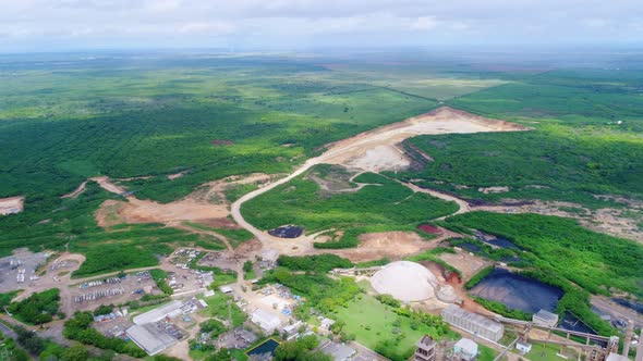 Impress panoramic view of the cement factory and the caliche mine in san pedro de macoris in the dom