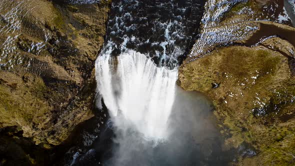 Aerial view of Skogafoss waterfall in Iceland.