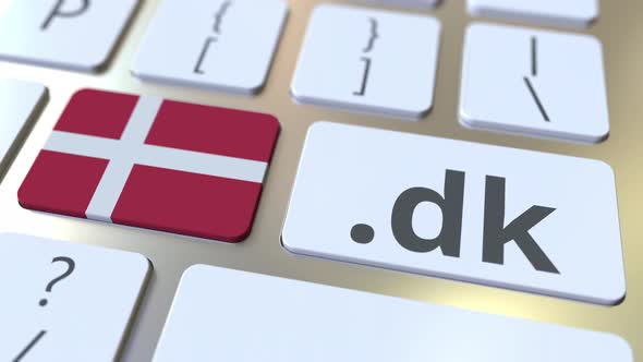 Danish Domain .Dk and Flag of Denmark on the Computer Keyboard