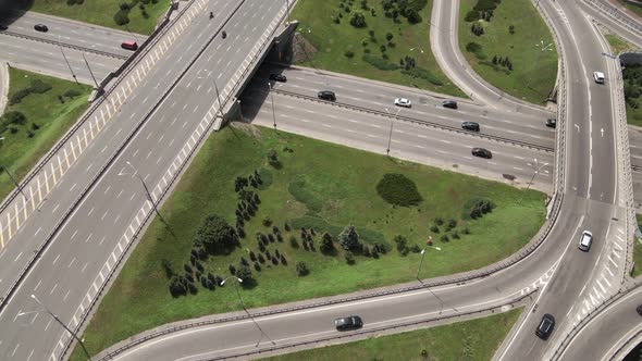 Cars on the Road Aerial View. Kyiv, Ukraine