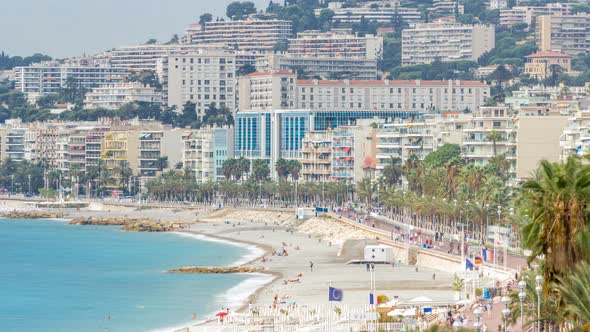 Beautiful Panoramic Aerial View City of Nice Timelapse, France. Mediterranean Sea, Bay of Angels