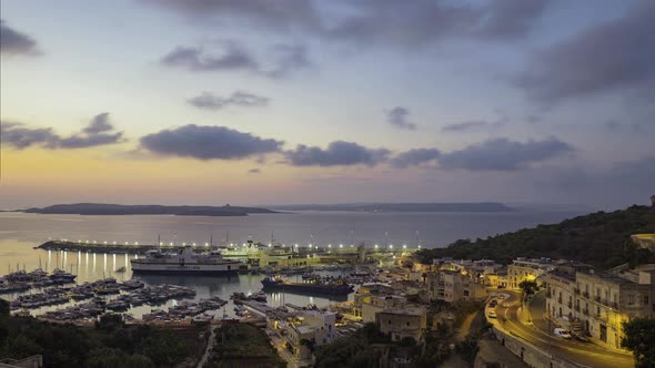 Timelapse - Early morning activity at Mgarr Harbour, Gozo, Malta, Mediterranean Sea