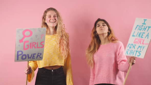 Portrait of Independent Young Girls Advocating Feminism