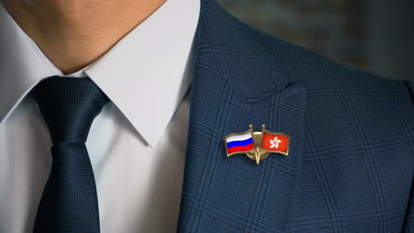 Businessman Friend Flags Pin Russia Hong Kong