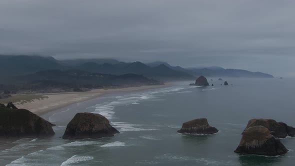 Cannon Beach, Oregon, United States. Beautiful Aerial View of the Rocky Pacific Ocean Coast during a