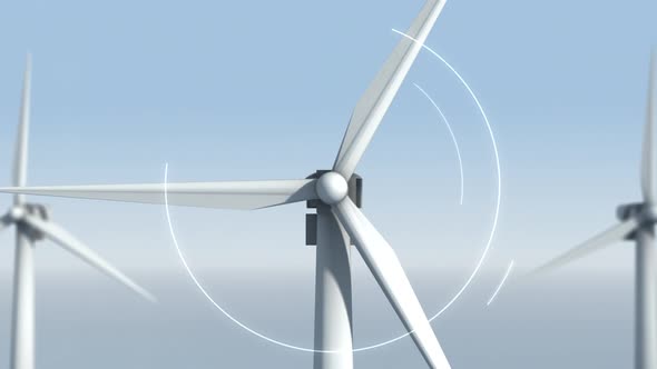 Multiple modern windmills are transforming wind power into electrical energy