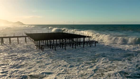 Dramatic Sea Texture  Filmed on a Drone in the Sunrise