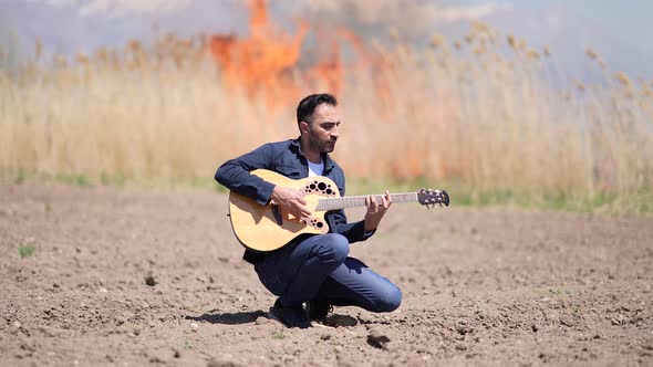 Musician with Playing Guitar