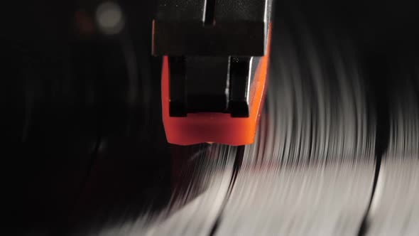 Close Up of Vinyl Record on DJ Turntable Record Player