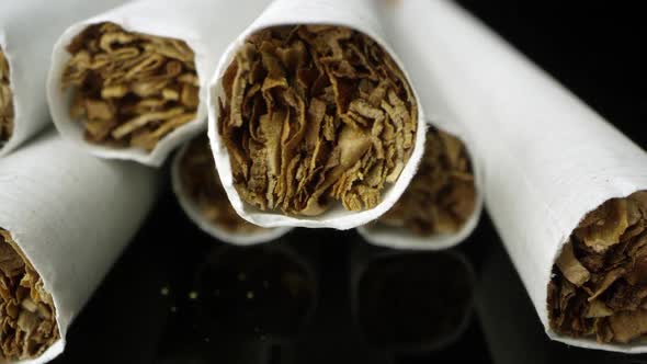 Up close shot of cigarettes viewing the tobacco