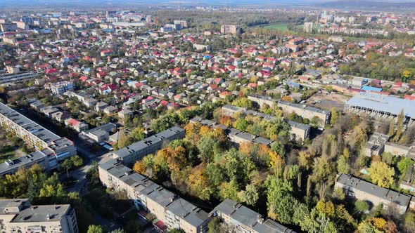 Aerial View Over Old Town in Uzhhorod of Historic City Aerial View Transcarpathia Ukraine