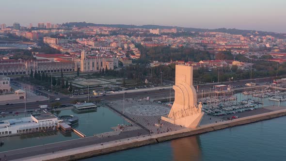 Wonderful Sunset Landscape Overlooking the Portuguese Monument to Discoveries Padrao Dos