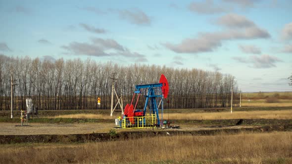 An Oil Rig Extracts Raw Materials From Underground in the Steppe.