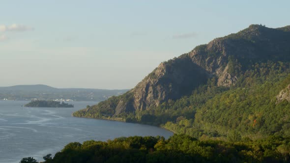 Aerial of Breakneck Ridge on coast of Hudson river