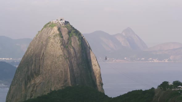 Static shot of cable cars traveling to Sugarloaf mountain in Rio De Janeiro