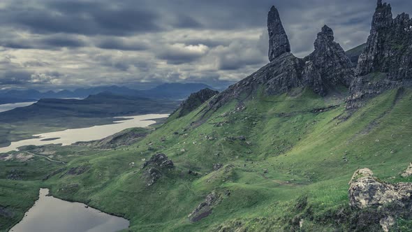 Dramatic cloud over Old man storr mountain, Scotland, 4k, timelapse