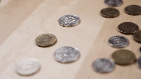 panoramic shooting of coins lying on the table