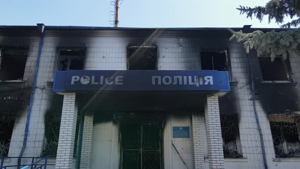 War in Ukraine  Burned Police Station in Borodyanka