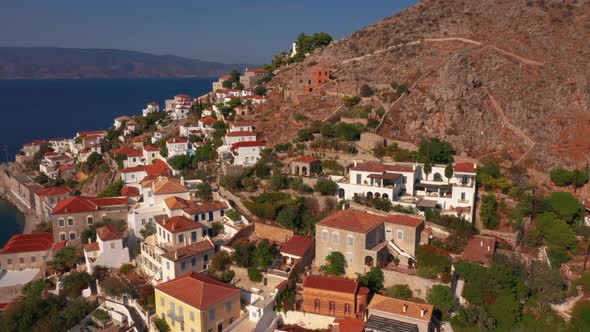 Aerial View of the Old Town on Hydra Island in Greece