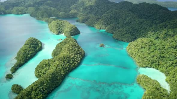 Aerial Footage of a Limestone Islands in Rock Islands Palau