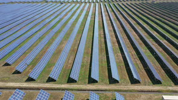 Fly Over Many Panels of Solar Cells