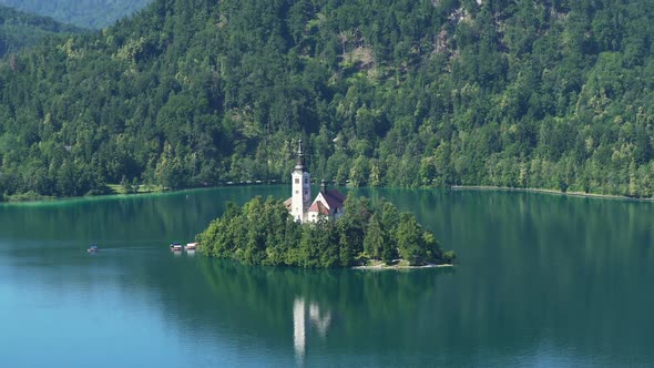 Secluded Island With Church Surrounded by Lake Bled and Alps Spirituality