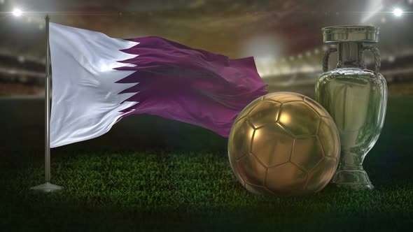 Qatar Flag with Football And Cup Background Loop