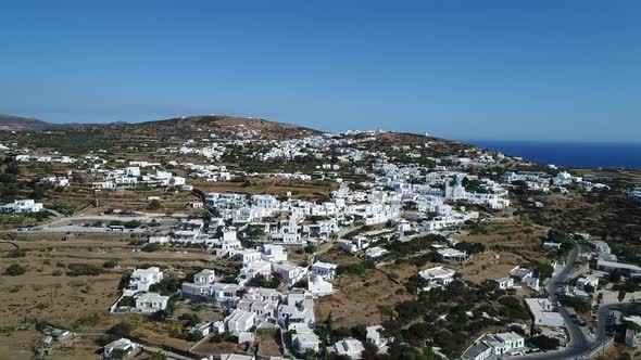 Village of Apollonia on Sifnos Island in the Cyclades in Greece from the sky