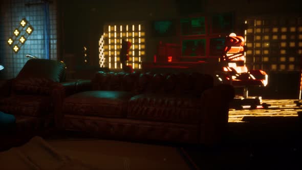 Sci Fi Futuristic Interior with Neon Lights