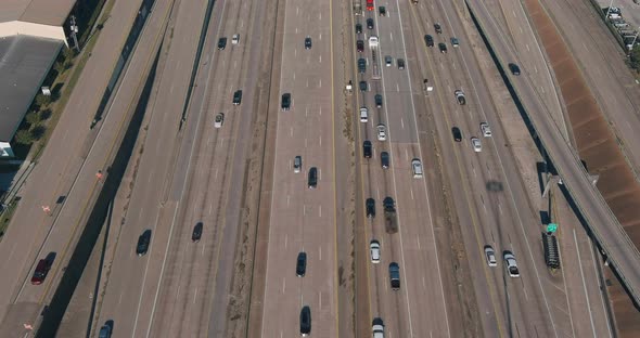 Aerial view of a time lapse of traffic on freeway. This video was filmed in 4k for best image qualit