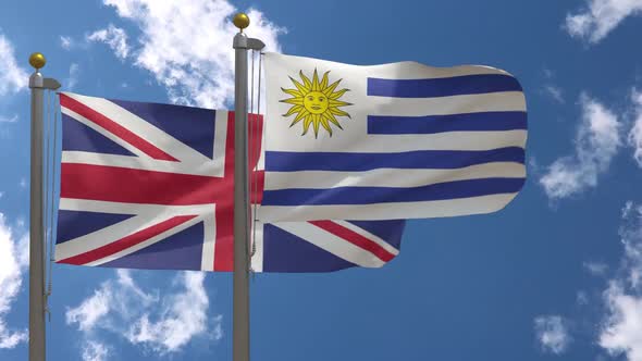 United Kingdom Flag Vs Uruguay Flag On Flagpole