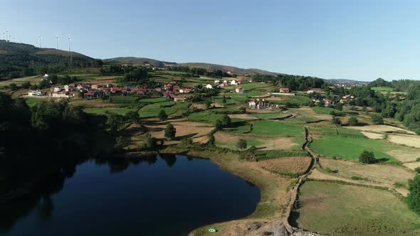 Aerial View of Remote Village in Green Valley